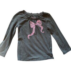 Cherokee girl's black w pink bow print ruffle neck long sleeve tee shirt  sz 3t